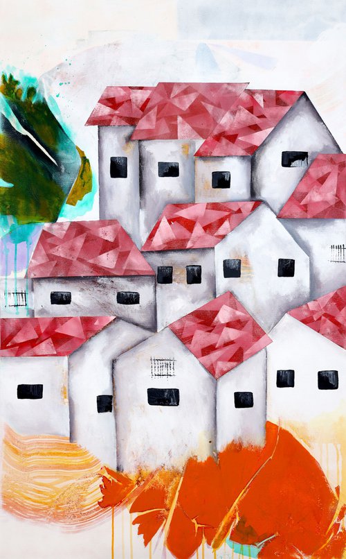 Red Roofs 22 by Poovi Art