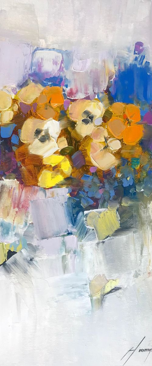 Flowers, Oil painting by Palette Knife, One of a kind, Handmade artwork by Vahe Yeremyan