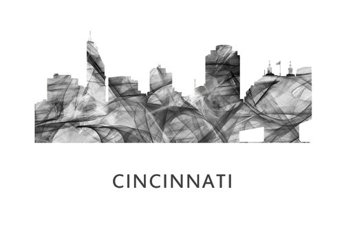 Cincinnati Ohio Skyline WB BW by Marlene Watson