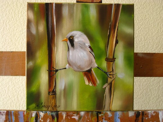 Small Bird Painting on Reeds