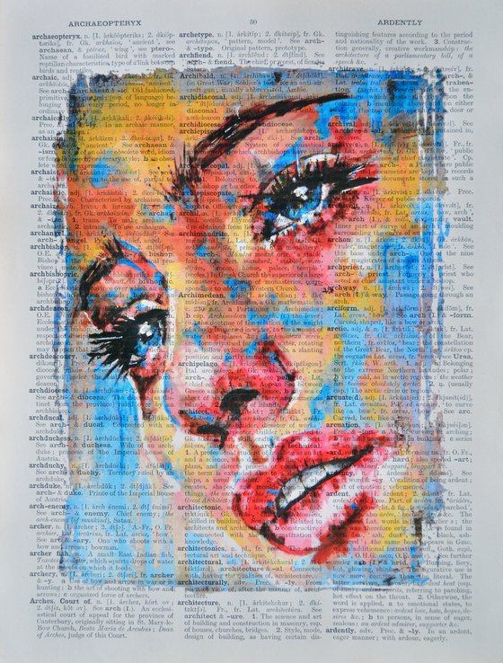 Sadness  - Collage Art on Large Real English Dictionary Vintage Book Page