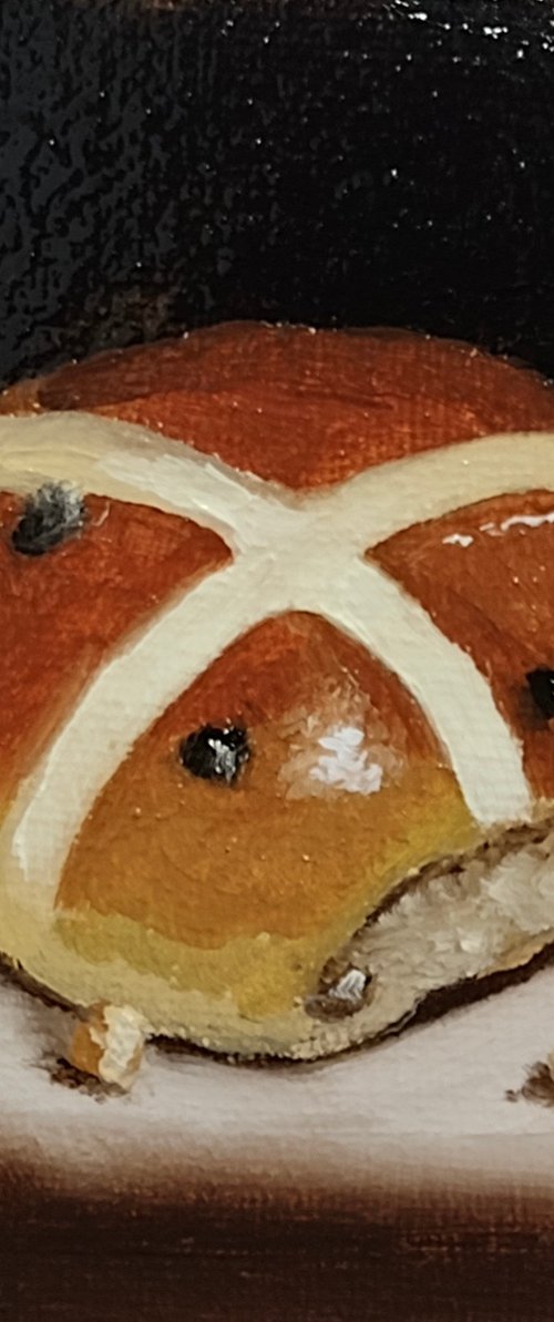 Little hot cross bun still life by Jane Palmer Art