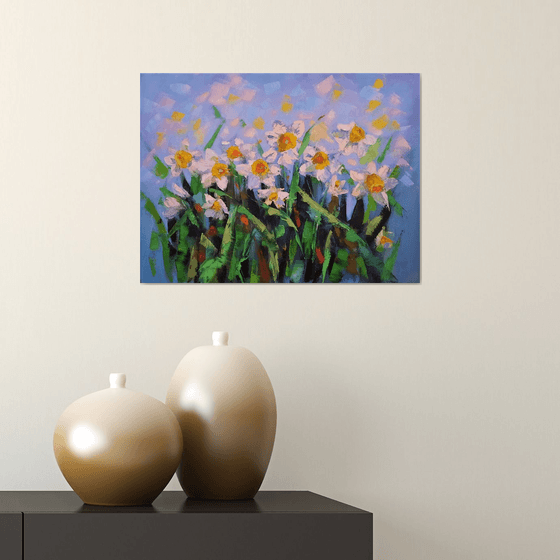 Daffodils-spring flowers, oil painting, home decor, original gift, spring still life.