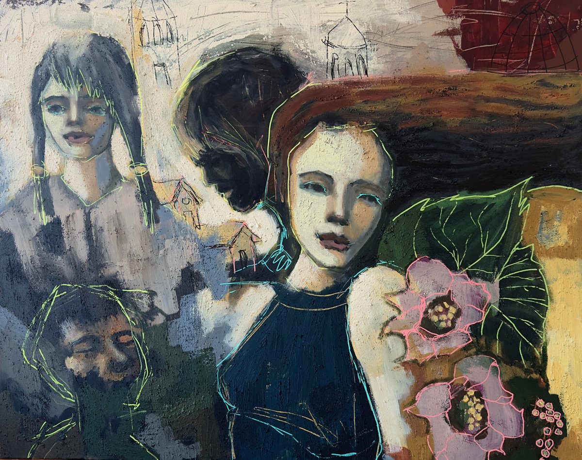 Impressionistic Portrait Acrylic Painting By Nikola Gulev, 39 X 31", "Quiet Reveries", Original Artwork