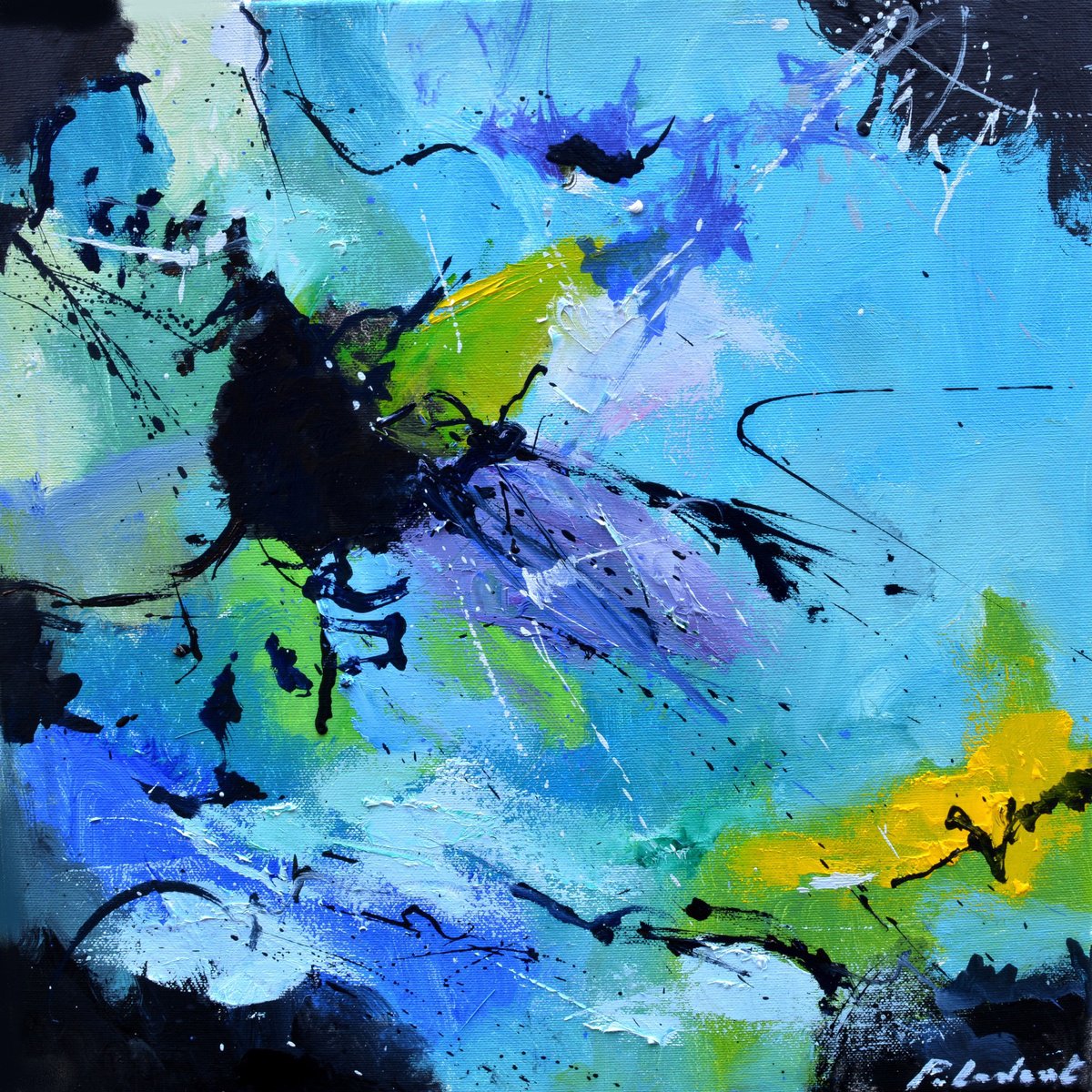 Abstract Oil Painting By Pol Henry Ledent, 16 X 16", Positano, Original Artwork