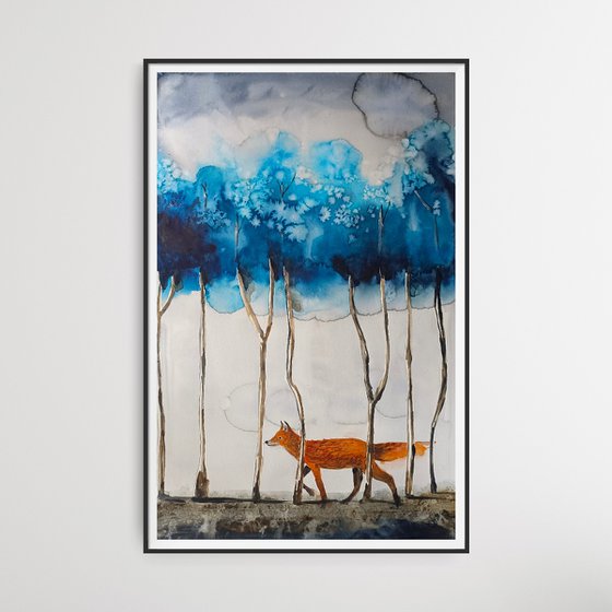 Fox In The Blue Forest