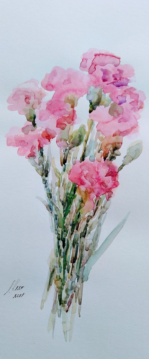 Carnations. Original watercolour painting. by Elena Klyan