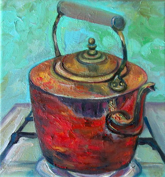 Brass Kettle on Stove