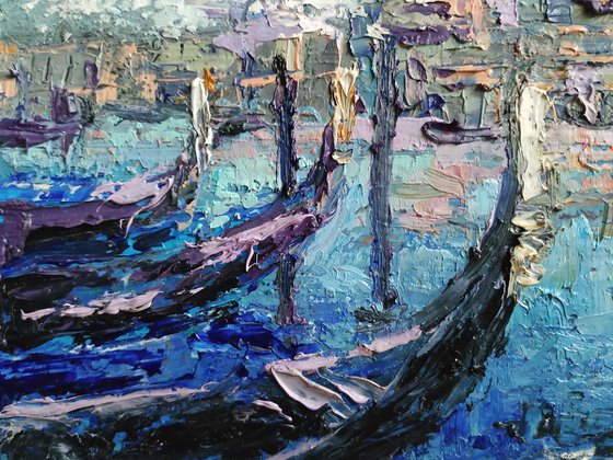 Painting Blue heart of italy - Venice Gondola, oil painting, venice painting, arhitecture