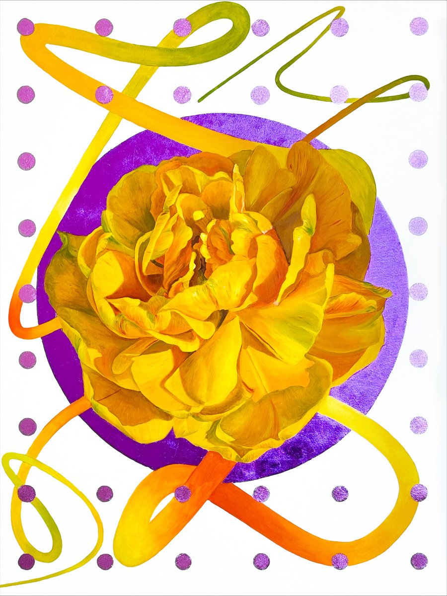 Surrealistic Botanical Oil Painting By Alena Sokolova, 36 X 48, Digital Flora, Original Artwork