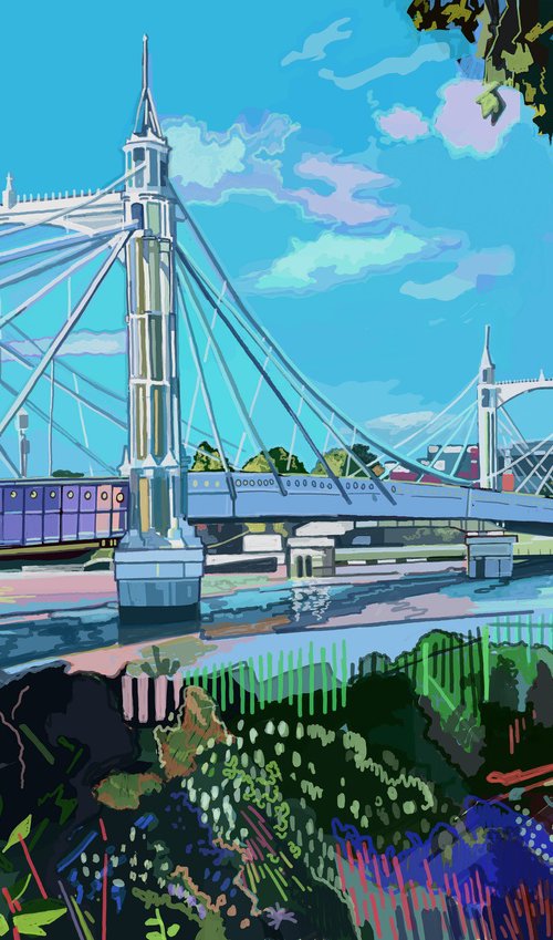 A3 Albert Bridge, South West London Illustration Print by Tomartacus