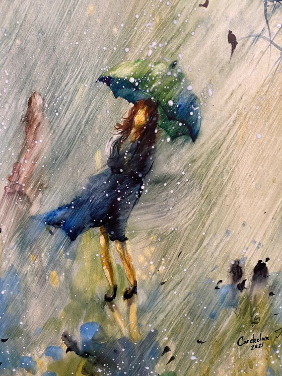 Sold Watercolor “Spring windy rain” perfect gift