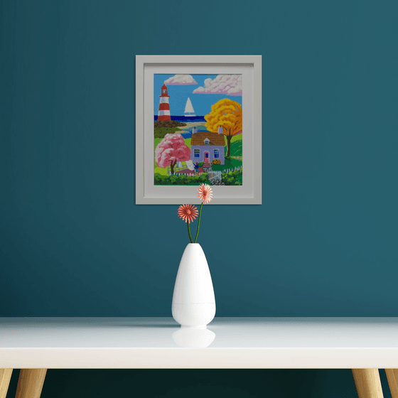 Folk Art lighthouse Scene