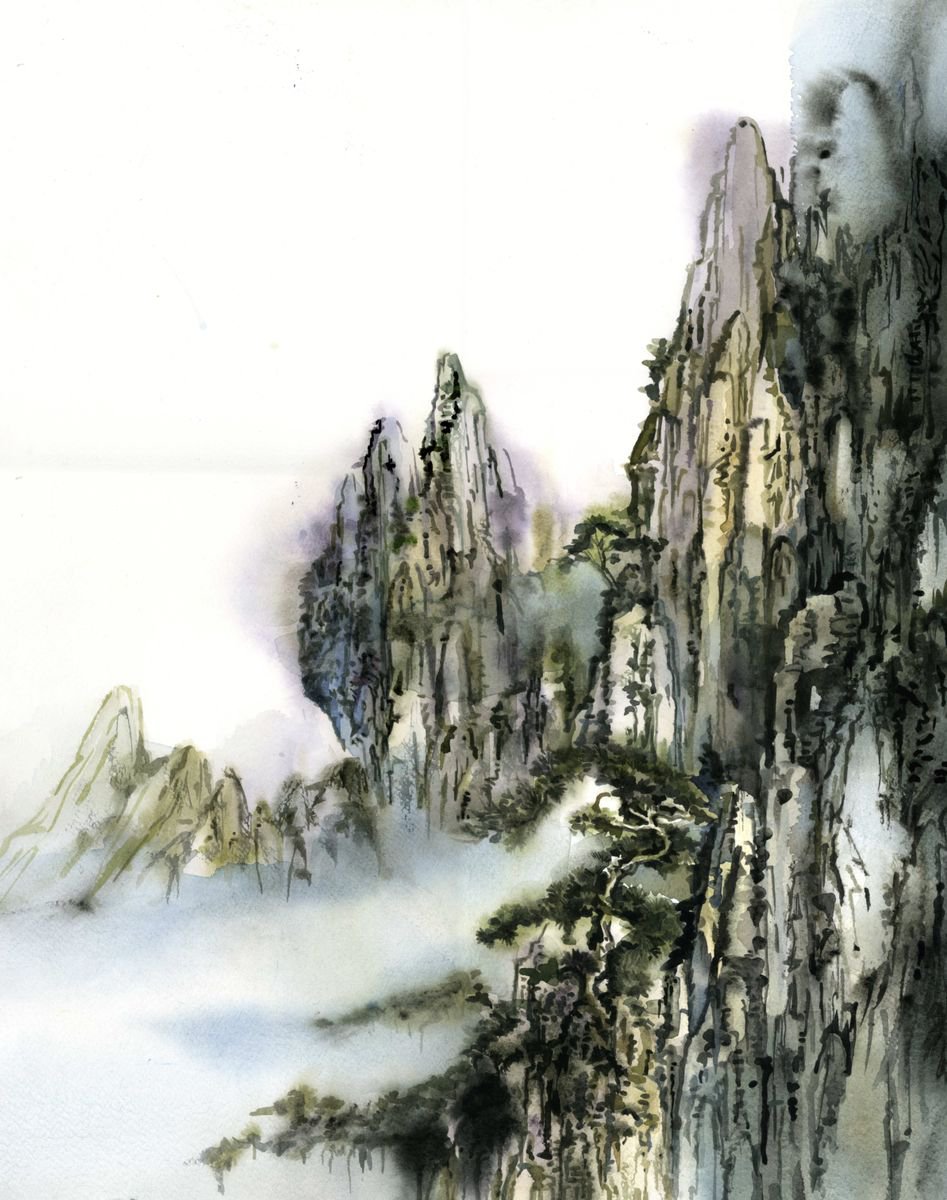 Impressionistic Landscape Watercolour By Alfred Ng, 17 X 21, Ancient Pine, Original Artwork