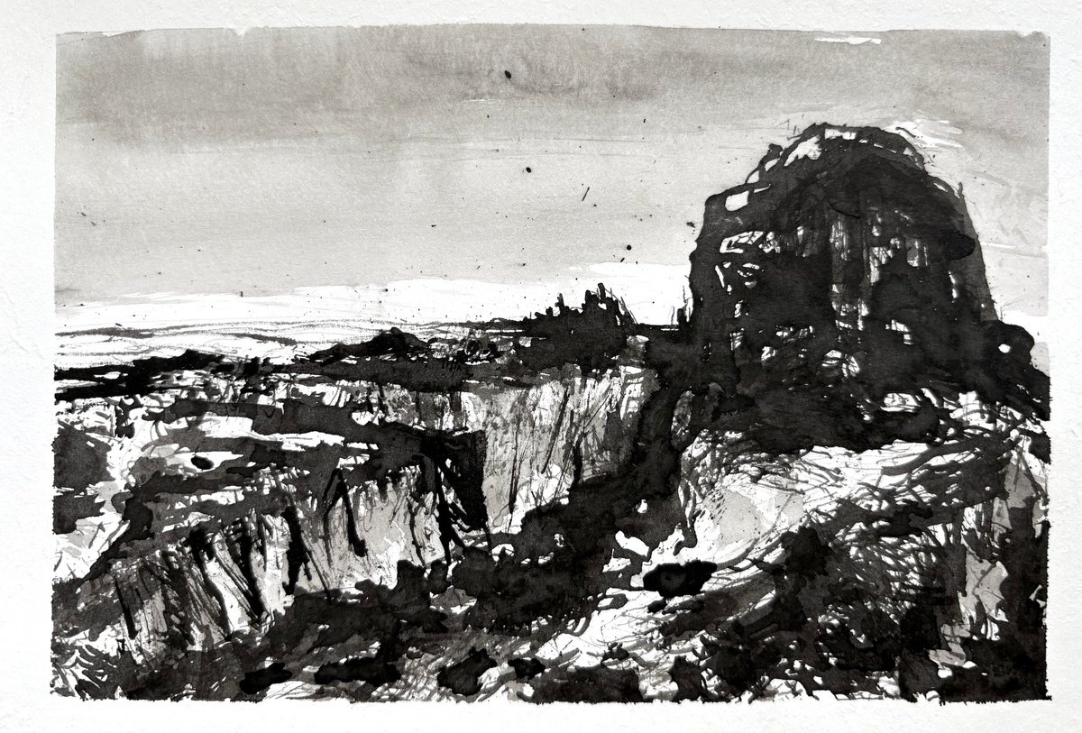 Expressive Landscape Ink Drawing By Steve Potts, 8 X 6", Iceland Landscape 7, Original Artwork