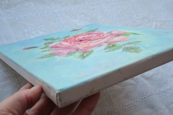A Study of a Rose Oil on Canvas Small Painting to decorate any of your Rooms Floral Roses 24x30cm (9.5x12 in)