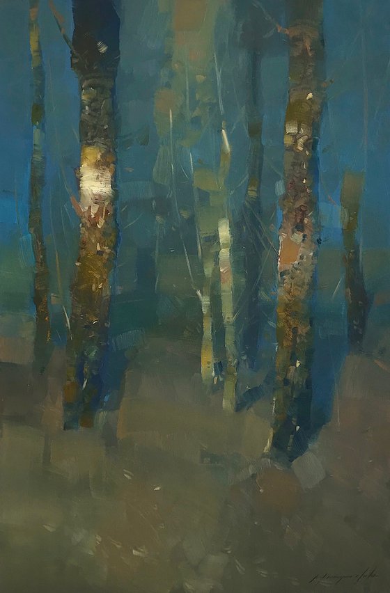 Light in Forest, Original oil painting, Handmade artwork, One of a kind