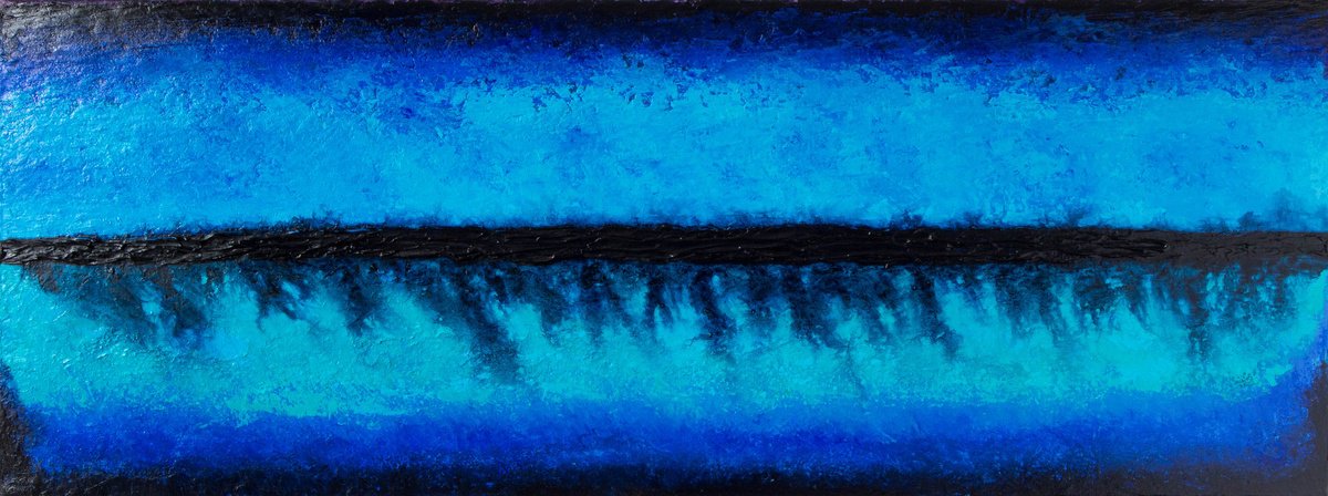 Abstract Acrylic Painting By Stefan Fierros, 31 X 12", Blue Horizon - 3, Original Artwork