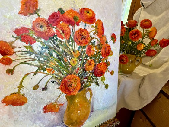 Orange Flowers in the Vase, Ranunculus