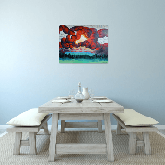 Sunset (90x70cm, cubism, oil painting)