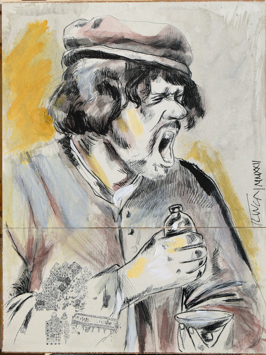 Illustrative Portrait Ink Drawing By Catalin Ilinca, 12 X 16, The Bitter Potion, Original Artwork