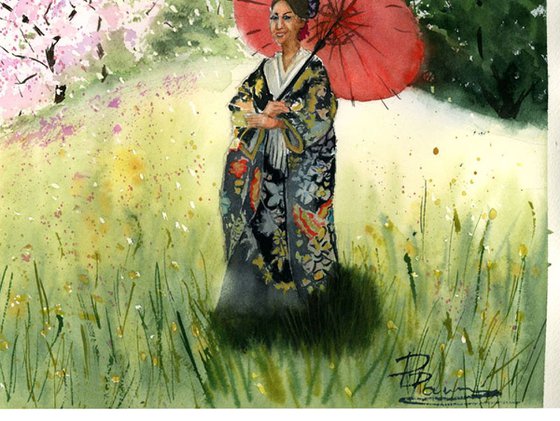Japanese woman on the meadow