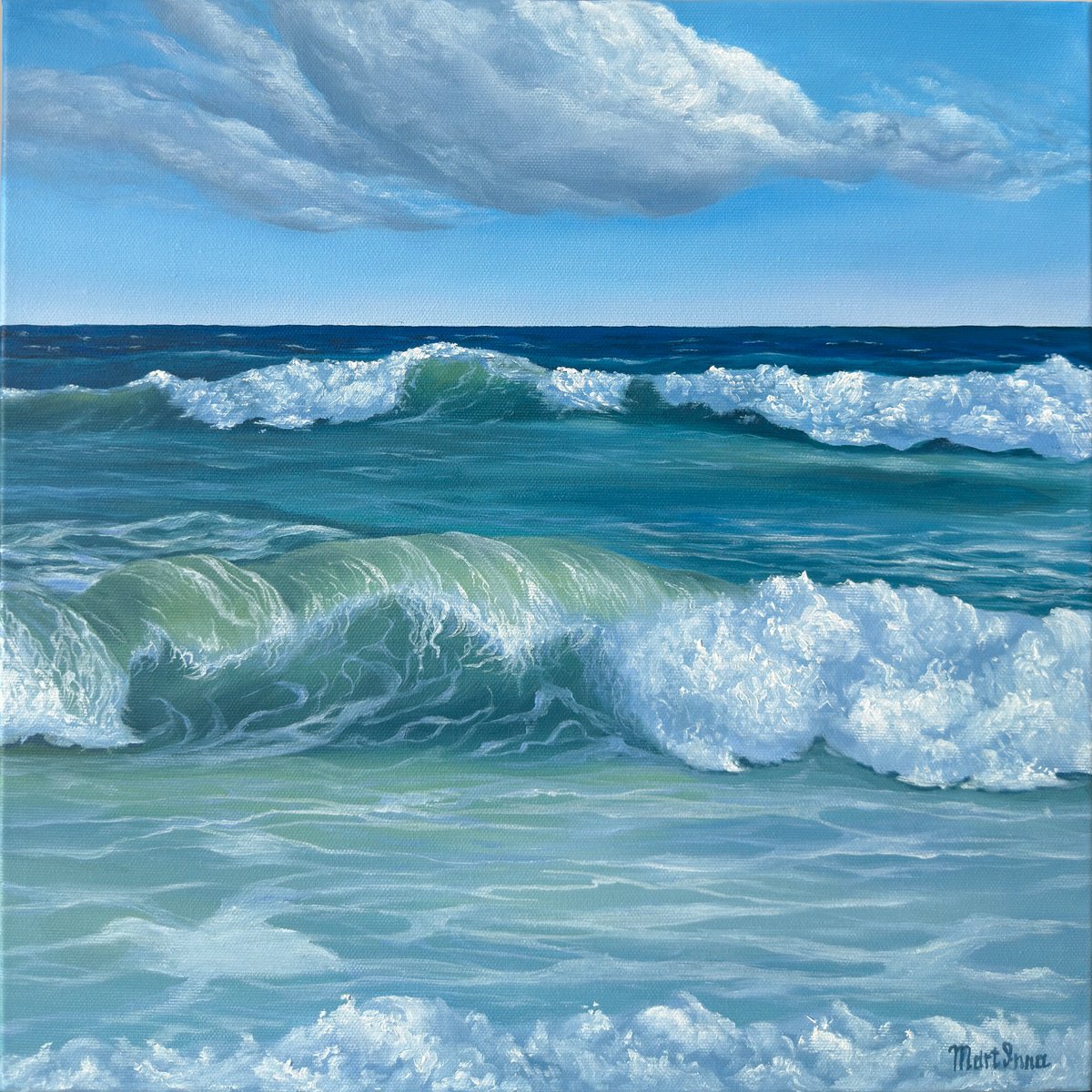 Photorealistic Landscape Oil Painting By Inna Martynenko, 16 X 16, Endless Blue, Original Artwork