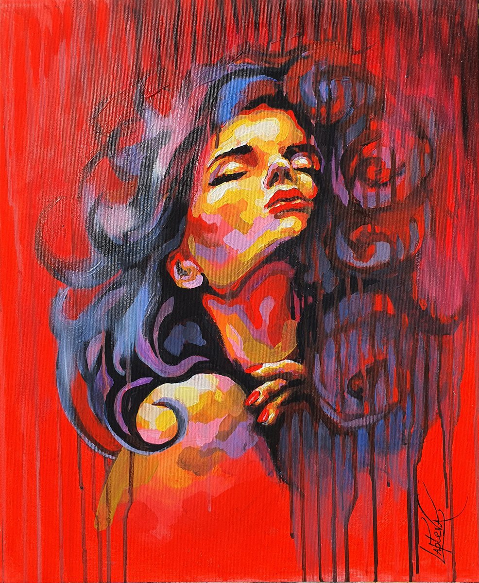 Expressive Portrait Oil Painting By Viktoria Lapteva, 17 X 20", Kiss, Original Artwork