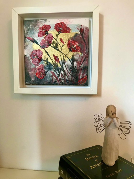 Abstract Poppies on Gold Leaf