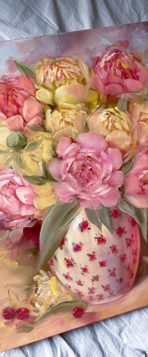 Peonies in the Vase by Anna Lyashenko