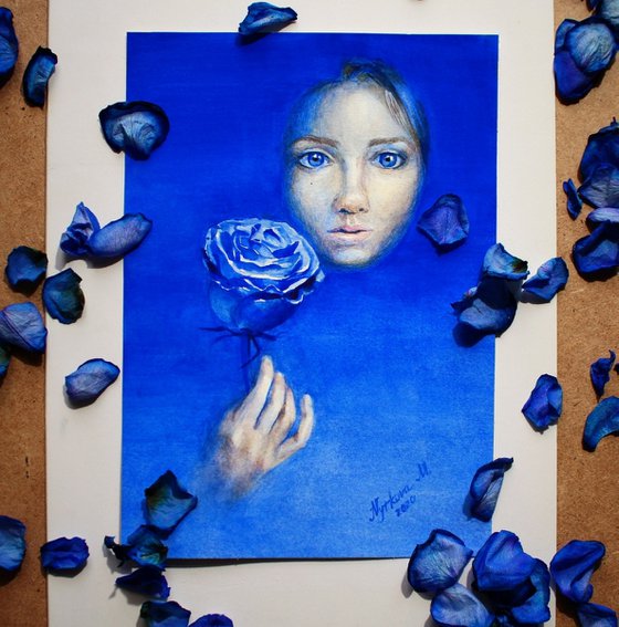 Blue rose watercolor painting