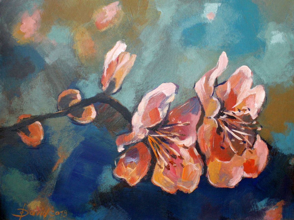 Organic Botanical Acrylic Painting By Olga David, 16 X 12", Mandelblute, Original Artwork