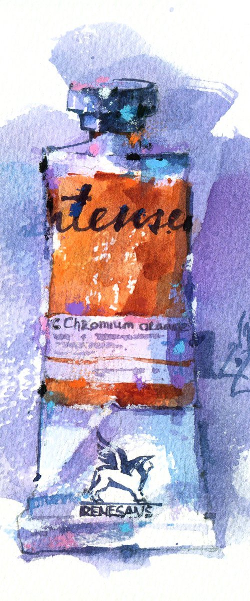 Orange. Tube of watercolour by Ksenia Selianko