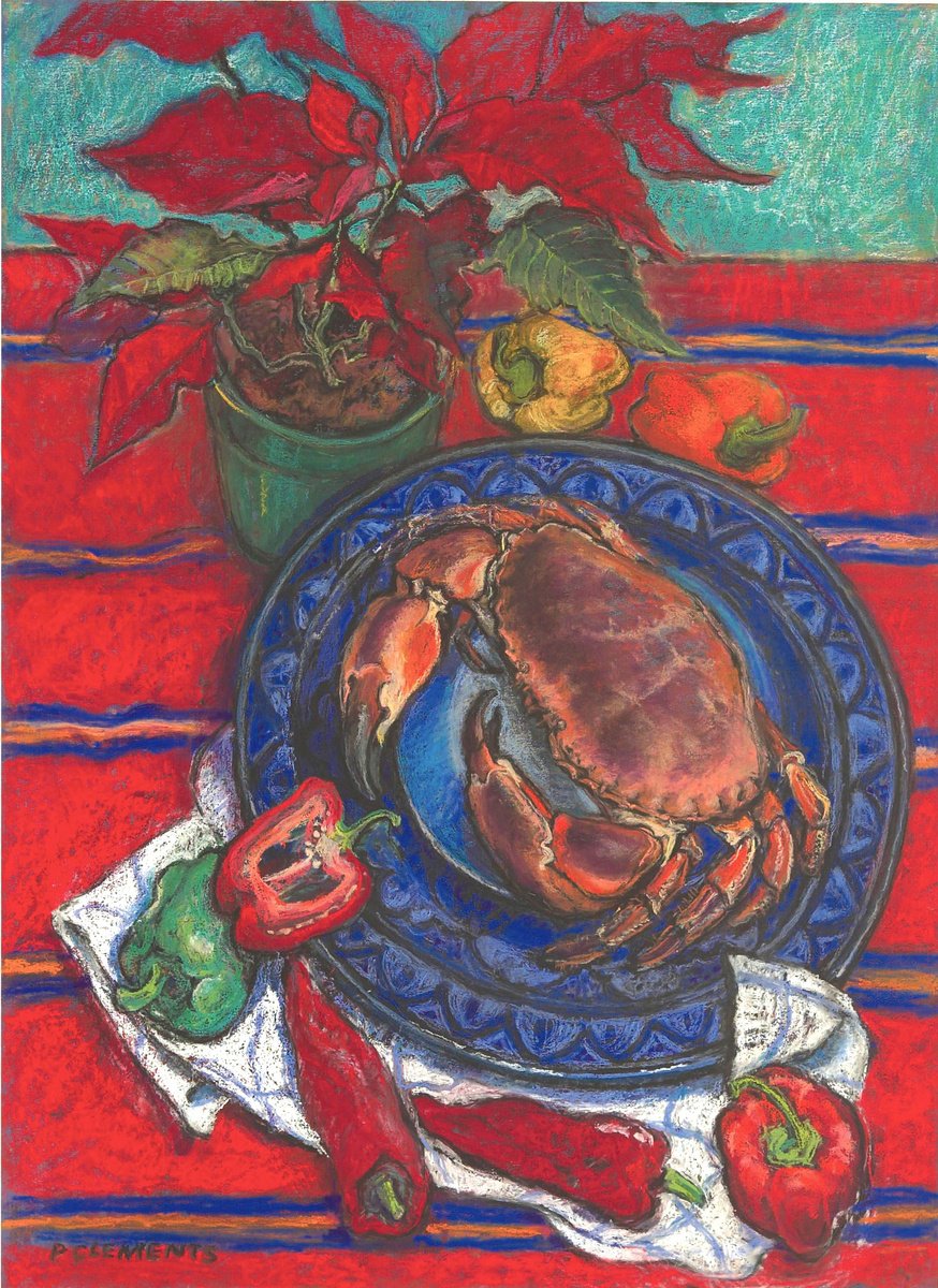 Still life with Crab and Christmas Poinsettia by Patricia Clements