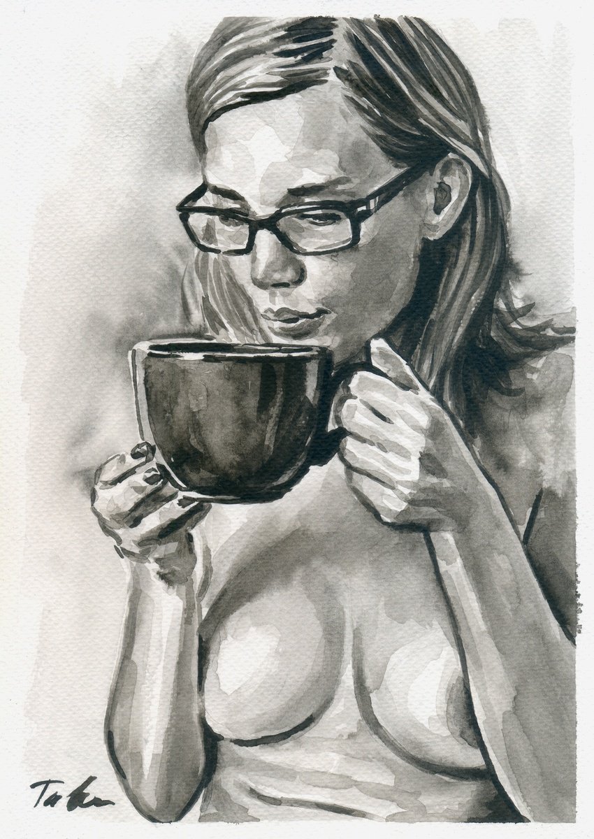 Urban And Pop Portrait Ink Drawing By Tashe, 8 X 12", Green Tea, Original Artwork