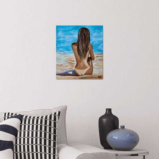 Good morning, sunshine. Oil on canvas. Nude, seaside, summer.