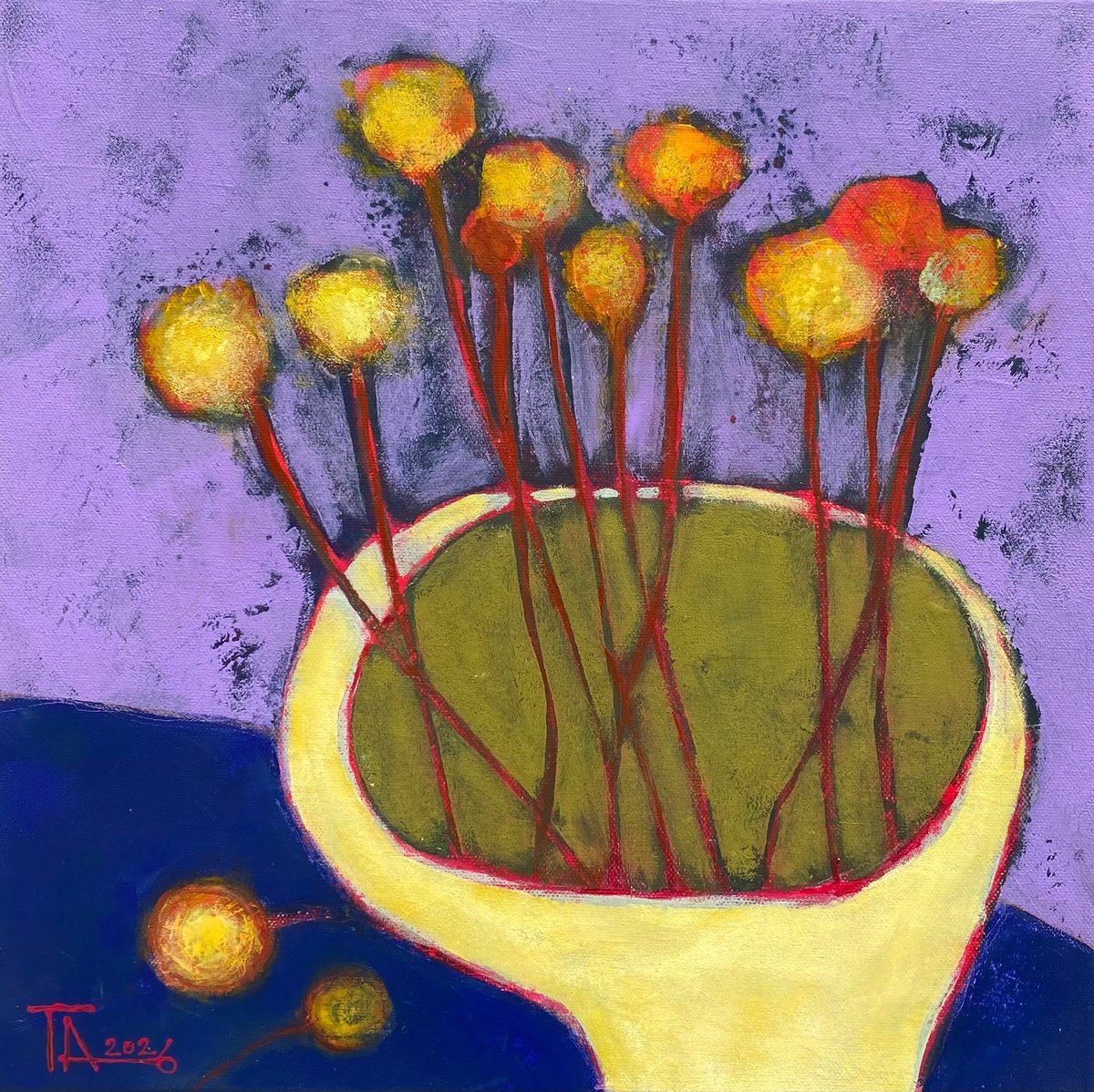 A Bouquet Of Dandelions. By Tatjana Auschew, 16 X 16, Artwork For Sale On Artfinder