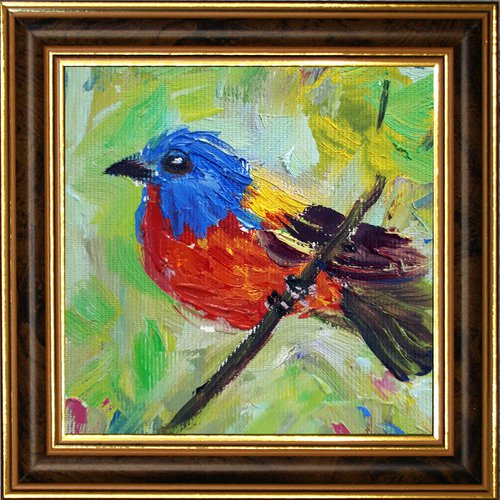 BIRD #8  FRAMED / FROM MY A SERIES OF MINI WORKS BIRDS / ORIGINAL PAINTING by Salana Art Gallery