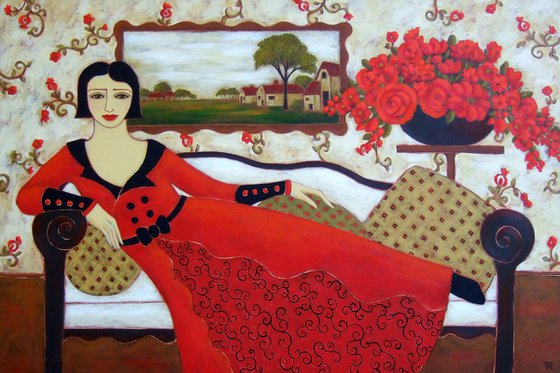 Reclining Woman with Red Gown
