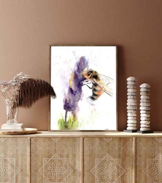 Honey bee and purple flower