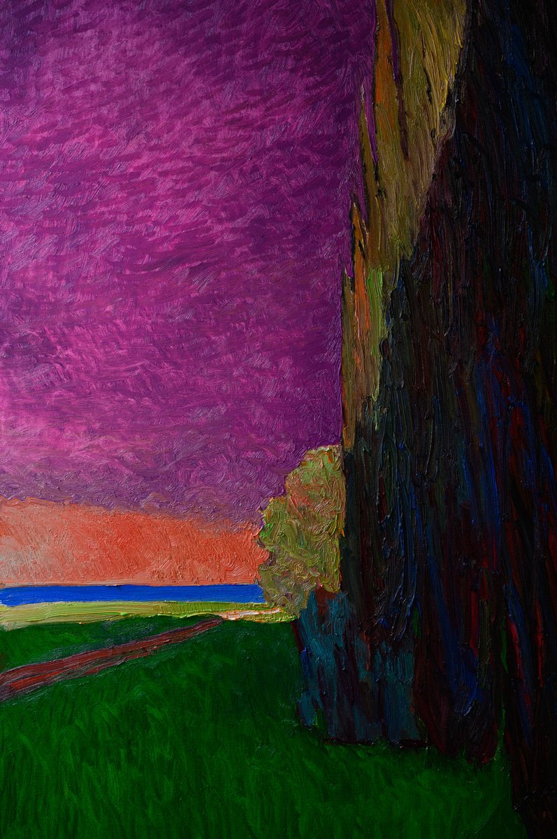 Expressive Landscape Oil Painting By Suren Nersisyan, 24 X 36", Before The Rain, Original Artwork