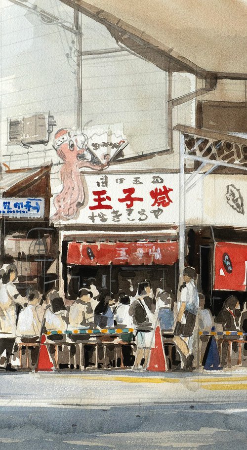 Tamagoyaki Shop in Akashi/Original Watercolor by Masato Watanabe
