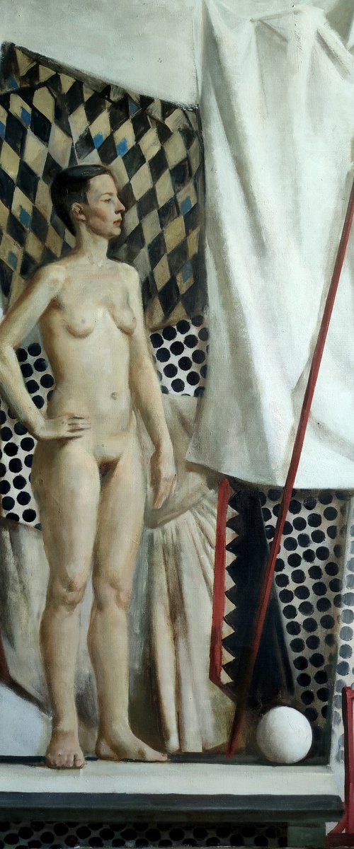 Nude with a spear and a sphere by Maria Egorova