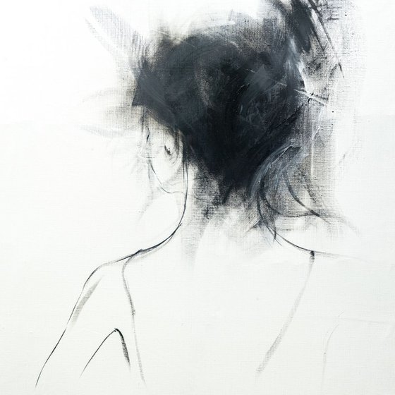 Abstract figurative painting on canvas - Black and White Painting -