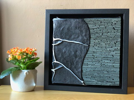 The Wall - Original Framed Leather Sculpture Relief Painting