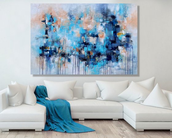 Mysterious Blue - XL LARGE,  TEXTURED ABSTRACT ART – EXPRESSIONS OF ENERGY AND LIGHT. READY TO HANG!