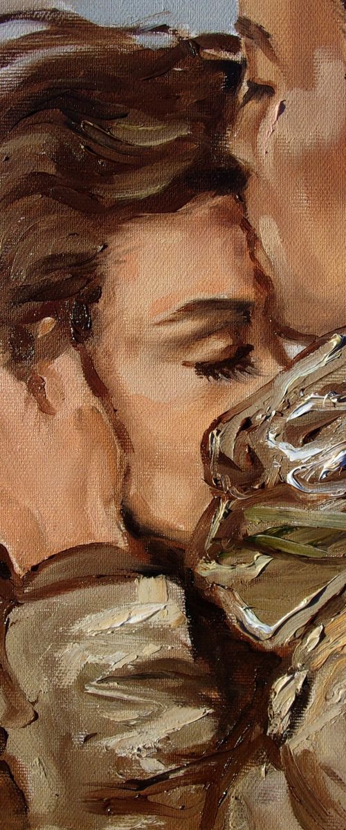 " BEST WISHES " original painting  palette knife COUPLE CITY GIFT by Monika Luniak