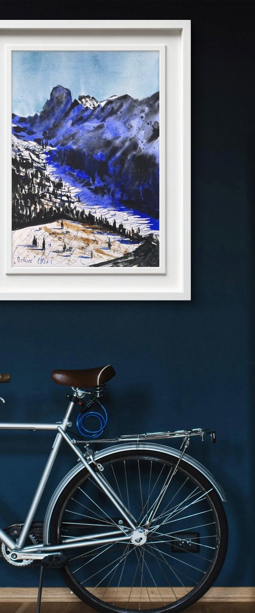 Skiers in the Alpine mountains by Yuliia Sharapova