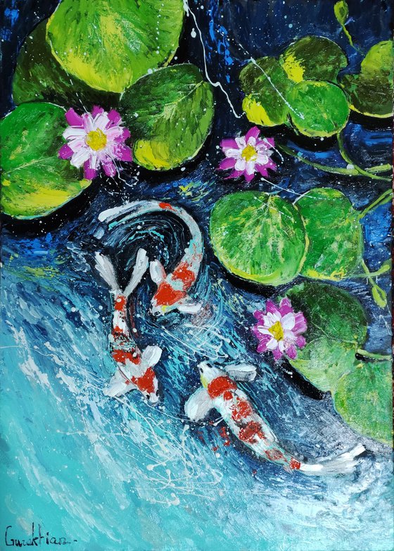 Water Lilies And Koi