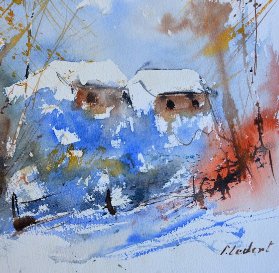 Winter houses  - watercolor